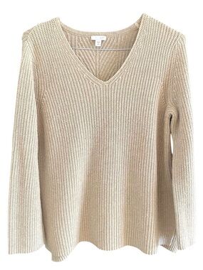 J. Jill V-Neck Relaxed Fit Pullover Sweater Ribbed Cotton Wool Blend Size MP